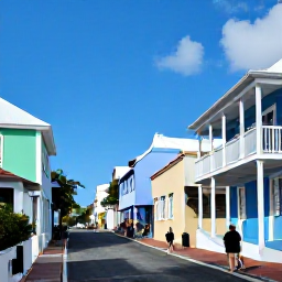 Caribbean Holidays, Bermuda in November, Visitors walking through the colourful streets of St George&rsquo;s Bermuda, viewing colonial buildings and historic landmarks on a sunny November day