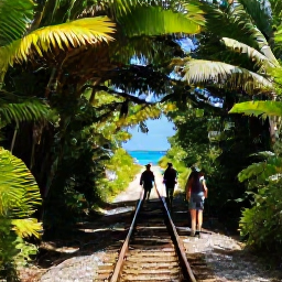 Caribbean Holidays, Bermuda in October, Hikers walking along a lush Bermuda railway trail beneath tropical foliage, with dappled sunlight and coastal views