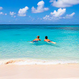 Caribbean Holidays, Bermuda in September, A couple swimming and snorkelling in clear turquoise water beside a pink-sand Bermuda beach