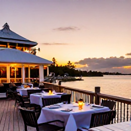 Caribbean Holidays, Bermuda in September, An evening waterfront restaurant in Bermuda with outdoor tables, local seafood and sunset light