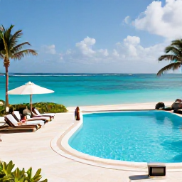 Caribbean Holidays, Bermuda in September, Travellers relaxing beside a Bermuda resort pool overlooking a turquoise sea, with tropical September sunshine