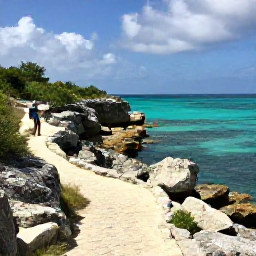 Caribbean Holidays, Bermuda Instagram Hotspots, A quiet Bermuda coastline in January with turquoise sea, pale limestone rocks and a person photographing the view from a coastal trail