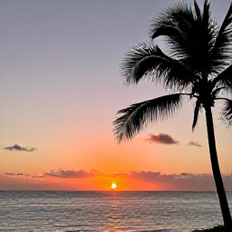 Caribbean Holidays, Bermuda Instagram Spots, A peaceful Bermuda sunset over the ocean, with a pink and orange sky, calm water and silhouetted palm trees