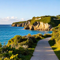 Caribbean Holidays, Bermuda Instagram Spots, A scenic coastal path in Bermuda in January, overlooking turquoise sea, rugged cliffs and green vegetation in clear afternoon light