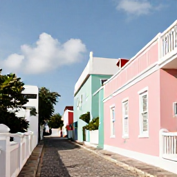 Caribbean Holidays, Bermuda Instagram Spots, Pastel-coloured colonial buildings and a narrow cobbled lane in St George's, Bermuda, photographed in warm July sunlight