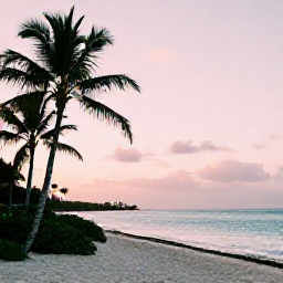 Caribbean Holidays, Bermuda Instagram Spots, Quiet Bermuda beach at sunset with soft pink sky, calm turquoise water and silhouetted palm trees