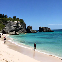 Caribbean Holidays, Bermuda Instagram Spots, Turquoise water and pale pink sand at Horseshoe Bay, Bermuda, with rocky cliffs and beachgoers in June