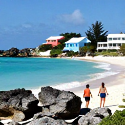 Caribbean Holidays, Bermuda January Beaches, Visitors walking beside Bermuda&rsquo;s coastline in January, with turquoise sea, limestone rocks, pastel houses and clear daylight