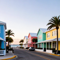 Caribbean Holidays, Bermuda January Breaks, A bright January morning in Hamilton, Bermuda, with pastel buildings, palm trees and quiet streets near the harbour