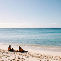 Caribbean Holidays, Bermuda January Breaks, Quiet pink-sand beach in Bermuda on a bright January morning, with calm turquoise water and a couple relaxing near the shore