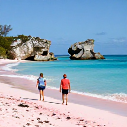 Caribbean Holidays, Bermuda January Holidays, A couple walking along Bermuda's pink-sand coastline on a clear January day, with turquoise water and dramatic rocks