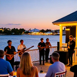 Caribbean Holidays, Bermuda January Holidays, A friendly evening in Bermuda with locals and visitors enjoying live music at a small waterfront venue in Hamilton