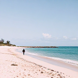 Caribbean Holidays, Bermuda January Holidays, A January coastal view in Bermuda with a visitor walking along a quiet pink-sand beach beneath a bright but mild sky
