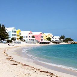Caribbean Holidays, Bermuda January Holidays, A sunny coastal view of Bermuda in January, with pastel buildings, turquoise sea and a quiet sandy beach