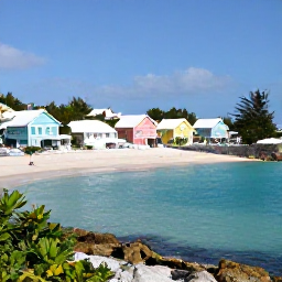 Caribbean Holidays, Bermuda January Holidays, A sunny coastal view of Bermuda in January, with pastel houses, turquoise water and a calm sandy bay