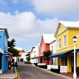 Caribbean Holidays, Bermuda January Holidays, Colourful Bermuda buildings and historic streets in Hamilton, with visitors exploring shops and cafes under mild winter sunshine