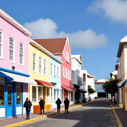 Caribbean Holidays, Bermuda January Holidays, Colourful Hamilton street scene in Bermuda, with pastel shops, historic buildings and visitors exploring in January sunshine