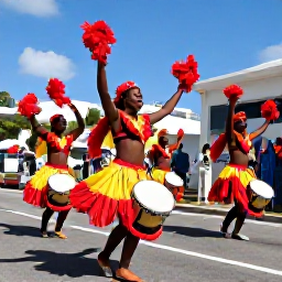 Caribbean Holidays, Bermuda January Holidays, Colourful traditional Gombey dancers performing in Hamilton, Bermuda, with bright costumes and drums
