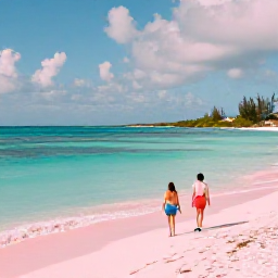 Caribbean Holidays, Bermuda January Holidays, Couple walking beside Bermuda coastline in soft January sunshine, with turquoise water, pink sand and peaceful island views
