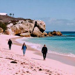 Caribbean Holidays, Bermuda January Holidays, Visitors walking along Horseshoe Bay in Bermuda in January, showing pink sand, dramatic coastal rocks and soft winter sunshine