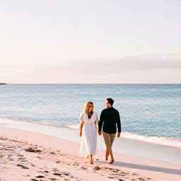 Caribbean Holidays, Bermuda January Honeymoons, Newlywed couple walking hand in hand along a quiet pink-sand beach in Bermuda in January, soft winter sunlight and turquoise sea