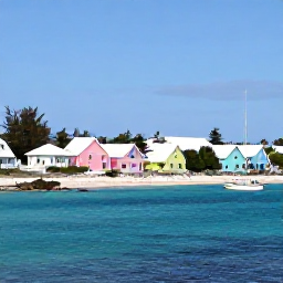 Caribbean Holidays, Bermuda January Tours, A bright coastal view of Bermuda in January, with pastel houses, turquoise water and a small tour boat near the shore