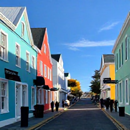 Caribbean Holidays, Bermuda January Tours, Visitors exploring colourful Hamilton streets in Bermuda, with pastel buildings, local shops and historic architecture under clear winter sunshine