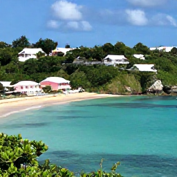 Caribbean Holidays, Bermuda July Holidays, Bermuda coastline viewed from a scenic viewpoint in July, vivid turquoise sea, green hills and pastel houses