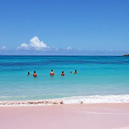 Caribbean Holidays, Bermuda July Holidays, Pink-sand Horseshoe Bay in Bermuda on a sunny July day, with swimmers, snorkellers and turquoise water