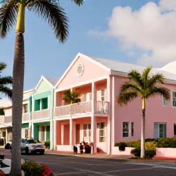 Caribbean Holidays, Bermuda July Holidays, Visitors exploring Hamilton, Bermuda, with pastel-coloured buildings, palm trees and a relaxed summer cultural atmosphere