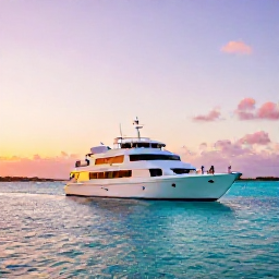 Caribbean Holidays, Bermuda Luxury Holidays, Couple enjoying a private sunset cruise around Bermuda, with calm turquoise water, elegant boat and pastel evening sky