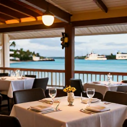 Caribbean Holidays, Bermuda Luxury Holidays, Elegant Bermudian restaurant serving fresh seafood and cocktails, with a warm interior and views of the harbour