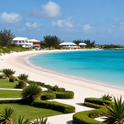 Caribbean Holidays, Bermuda Luxury Holidays, Elegant luxury resort overlooking a calm turquoise Bermuda bay in January sunshine, with landscaped gardens and white-pink sand beach
