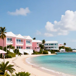 Caribbean Holidays, Bermuda Luxury Holidays, Elegant oceanfront resort in Bermuda during February, with pastel buildings, turquoise sea and soft winter sunshine