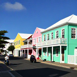 Caribbean Holidays, Bermuda Luxury Holidays, Historic Bermuda street with pastel houses, scooter and visitors exploring near St George's in November sunshine