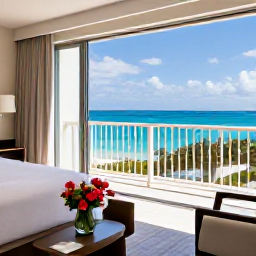 Caribbean Holidays, Bermuda Luxury Holidays, Luxury Bermuda hotel suite with balcony, fresh flowers and panoramic ocean view in May