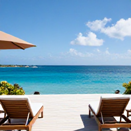Caribbean Holidays, Bermuda Luxury Holidays, Luxury Bermuda hotel terrace with ocean views, private loungers and a calm blue sea