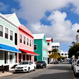 Caribbean Holidays, Bermuda Luxury Holidays, Luxury travellers exploring historic pastel-coloured buildings and quiet streets in Hamilton, Bermuda, under bright January skies