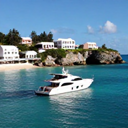 Caribbean Holidays, Bermuda Luxury Holidays, Luxury yacht cruising along Bermuda&rsquo;s clear coastline in October, passing colourful waterfront homes and limestone cliffs under sunny skies