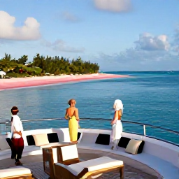 Caribbean Holidays, Bermuda Luxury Holidays, Luxury yacht cruising along Bermuda's pink-sand coastline on a sunny July afternoon, with calm blue sea and elegant guests on deck