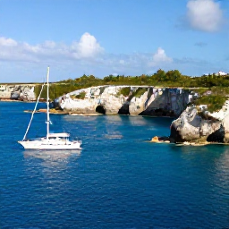 Caribbean Holidays, Bermuda Luxury Holidays, Private luxury yacht sailing beside Bermuda&rsquo;s coastline on a clear January day, with dramatic coves and blue Atlantic water