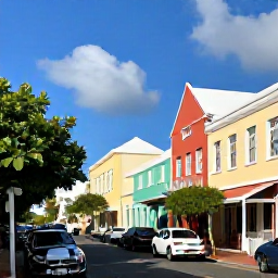 Caribbean Holidays, Bermuda Luxury Holidays, Visitors exploring colourful Hamilton streets and historic Bermuda landmarks in warm July sunshine, with pastel buildings and lush greenery