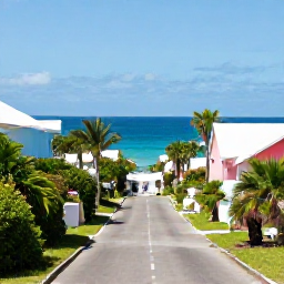 Caribbean Holidays, Bermuda March Holidays, Bermuda coastal road with pastel houses, lush greenery and blue Atlantic water under clear March sunshine
