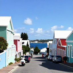 Caribbean Holidays, Bermuda March Holidays, Visitors exploring colourful Hamilton streets in Bermuda, with pastel buildings, scooters and harbour views on a sunny day