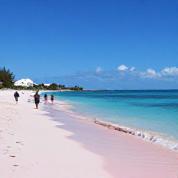Caribbean Holidays, Bermuda March Tours, A sunny pink-sand beach in Bermuda in March, with calm turquoise water and a few visitors enjoying a relaxed coastal walk