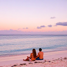 Caribbean Holidays, Bermuda Multi-Country Trips, A couple relaxing on a quiet pink-sand beach in Bermuda at sunset, with calm sea and pastel sky
