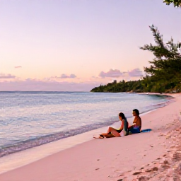 Caribbean Holidays, Bermuda Nature Holidays, A couple relaxing beside a secluded pink-sand beach in Bermuda at sunset, with calm sea and natural coastal scenery