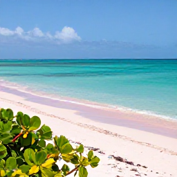 Caribbean Holidays, Bermuda Nature Holidays, A peaceful Bermuda coastline with turquoise water, pink sand and green coastal plants under bright sunshine