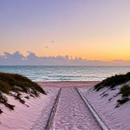 Caribbean Holidays, Bermuda Nature Holidays, A peaceful December sunset over Bermuda&rsquo;s pink-sand beach, with calm sea, pastel sky and a small coastal path