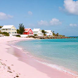 Caribbean Holidays, Bermuda Nature Holidays, A peaceful February coastal scene in Bermuda with pastel houses, turquoise water, pink sand and soft winter sunshine